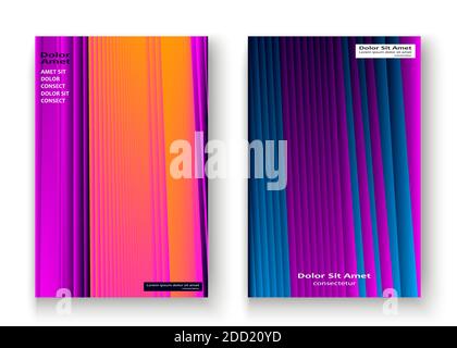 Artistic cover set design vector illustration. Neon blurred purple gradient. Abstract retro style texture geometric lines pattern. Striped minimalist Stock Vector