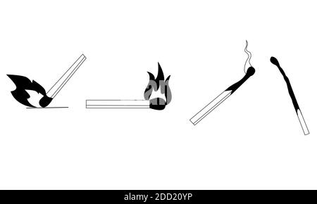 Matches icons, lighted match and burned match.On a white background in eps 10 format. Stock Vector