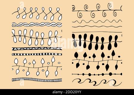 Collection of hand drawn doodle botanical seamless brushes, floral borders or dividers Stock Vector