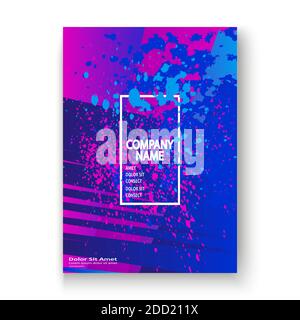 Artistic cover frame design paint splatter vector illustration. Blurred neon blue color gradient. Abstract texture geometric striped pattern trend bac Stock Vector