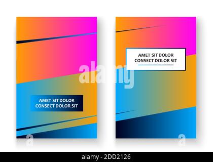 Artistic cover set design vector illustration. Neon blurred yellow blue gradient. Abstract retro style texture geometric line pattern. Striped minimal Stock Vector