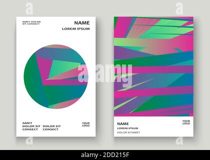 Artistic cover set design vector illustration. Neon blurred pink blue green gradient. Abstract texture geometric lines pattern. Striped minimalist tre Stock Vector