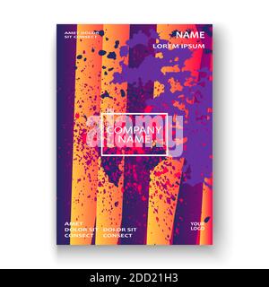 Artistic cover frame design paint splatter vector illustration. Blurred purple yellow color gradient.Abstract texture geometric striped pattern trend Stock Vector