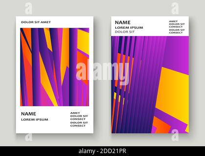 Artistic cover set design vector illustration. Neon blurred purple yellow gradient. Abstract retro texture geometric line pattern. Striped minimalist Stock Vector