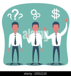 Thinking. Businessman solving a problem business concept. Vector illustration in cartoon style Stock Vector