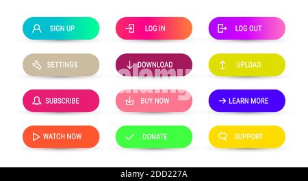 Modern multicolored buttons with shadows isolated on white. Flat vector illustration. Stock Vector