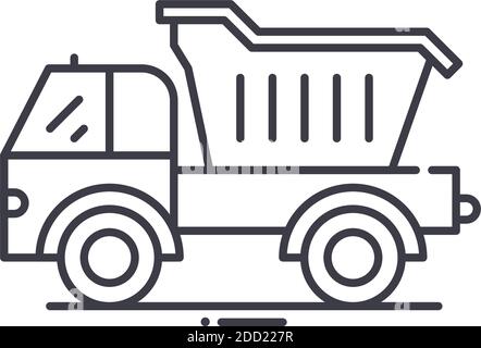 Dump truck concept icon, linear isolated illustration, thin line vector, web design sign, outline concept symbol with editable stroke on white Stock Vector