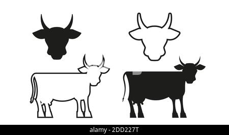 Cow simple silhouettes. Cow heads. Flat style vector illustration. Stock Vector