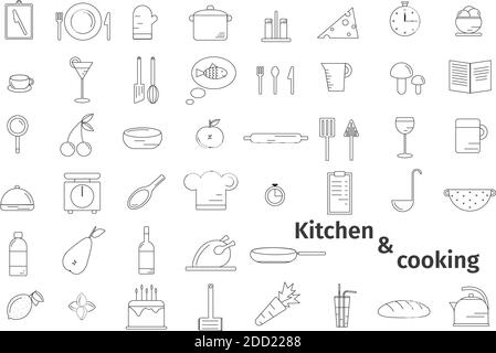 Set of vector food and kitchen icons for the Internet. Stock Vector