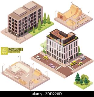 Vector isometric buildings and skatepark Stock Vector