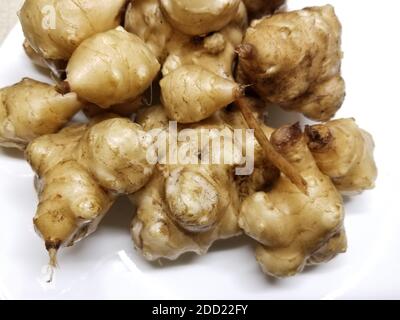 Sunchokes, or, Jerusalem Artichokes, freshly washed and ready for cooking -01 Stock Photo