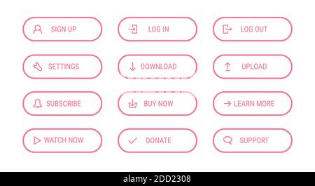 Modern outline buttons with icons isolated on white. Flat style vector illustration. Stock Vector