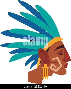 Indian face in profile with feathers. Logo for any sport team