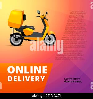 Realistic concept of online delivery with bike for delivery service, e-commerce, online shopping, delivering gifts, receiving package from courier to Stock Vector