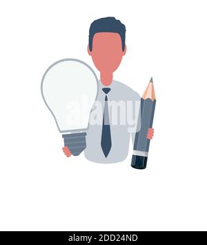 Businessman or clerk. Male character in trendy simple style with objects, flat vector illustration. Business concept. Isolated on background. Stock Vector