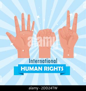 international human rights lettering poster with hands meke signals Stock Vector