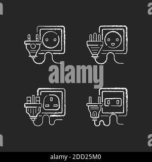 Power outlet types black glyph icons set on white space Stock Vector