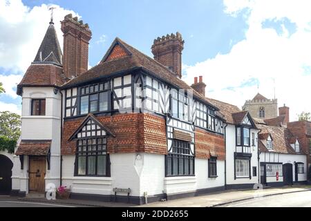 The Old Post Office and Abbey Tower, High Street, Dorchester-on-Thames, Oxfordshire, England, United Kingdom Stock Photo