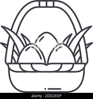 Eggs in basket icon, linear isolated illustration, thin line vector, web design sign, outline concept symbol with editable stroke on white background. Stock Vector