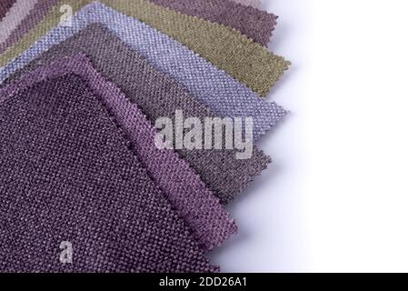Bright collection of gunny textile samples. Multicolor Fabric texture background. Stock Photo