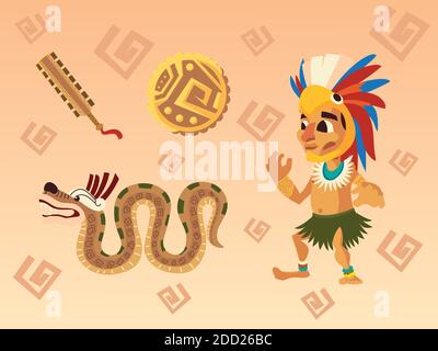 Aztec tribe people in wild desert landscape vector illustration