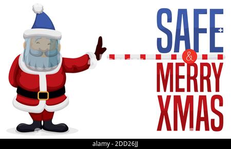 Happy Santa Claus with face shield, promoting safe distancing during Xmas celebration. Stock Vector