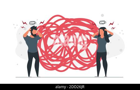 People dont know how to unravel the tangle of problems together. Business problems company desperate situation concept vector illustration Stock Vector
