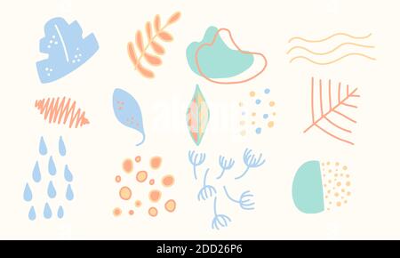 Hand-drawn organic colored abstract doodle shapes. Elements of Organic Nature in different shapes and sizes. Vector illustration concept Stock Vector