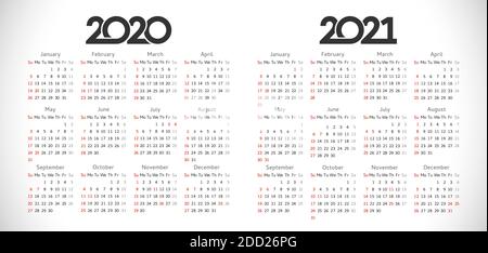 Calendar 2020 - 2021. Horizontal schedule layout. Xmas logotype in minimalism style. Abstract isolated graphic design template. USA holidays. White bg Stock Vector