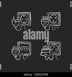 Different sockets black glyph icons set on white space Stock Vector