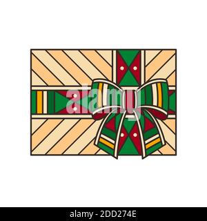 Giftbox in kente style - isolated vector illustration. Kente is traditional african colorful textile, like fabric or ribbons. Also symbol of Kwanzaa Stock Vector