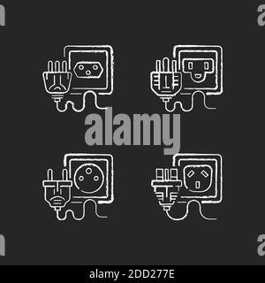 Socket types black glyph icons set on white space Stock Vector