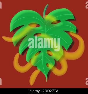 Monstera leaf with shadow and ribbon eps10 vector illustration. Stock Vector