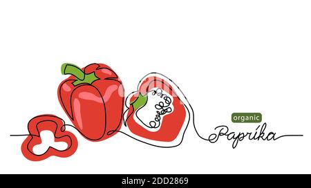 Paprika, bell pepper, red sweet pepper vector illustration. One line drawing art illustration with lettering organic paprika Stock Vector