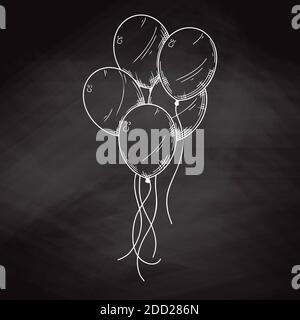Different balloons. Inflatable balls on a string. Vector illustration in sketch style Stock Vector
