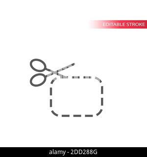 Scissors with cut line line vector icon. Discount with dashed line outline symbol. Stock Vector