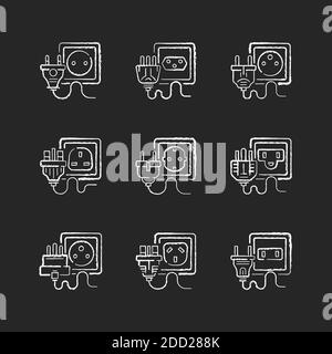 Different power outlets black glyph icons set on white space Stock Vector