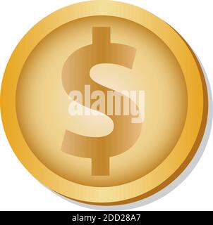 Isolated dollar coin gold in white background financial icon- Vector Stock Vector