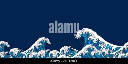 Japan wave oriental design seamless background. Vector illustration isolated on blue background. Stock Vector
