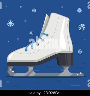 white ice skates for figure skating in winter. outdoor skating rink. flat vector illustration. Stock Vector