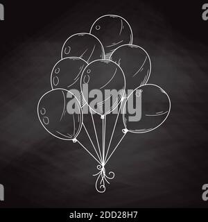 Different balloons. Inflatable balls on a string. Vector illustration in sketch style Stock Vector