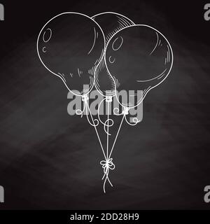 Different balloons. Inflatable balls on a string. Vector illustration in sketch style Stock Vector