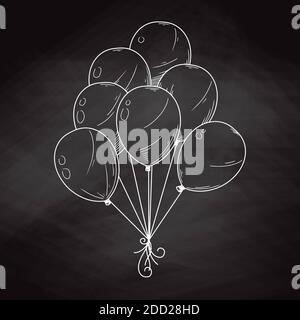 Different balloons. Inflatable balls on a string. Vector illustration in sketch style Stock Vector