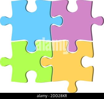 set of four jigsaw puzzle pieces in different colors vector illustration Stock Vector