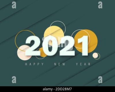Happy New Year 2021. Celebration card with date on circle colorful on green background. Vector illustration Stock Vector