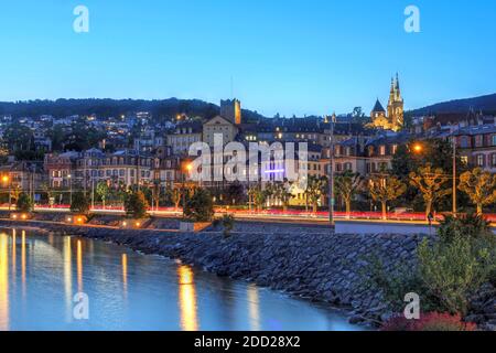 Night view of the waterfront in Neuchatel, Switzerland. Stock Photo