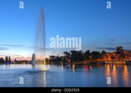 Sunset in Zug, Switzerland with the Waterjet. Stock Photo