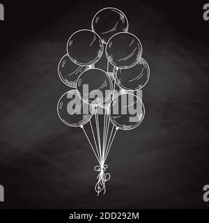 Different balloons. Inflatable balls on a string. Vector illustration in sketch style Stock Vector