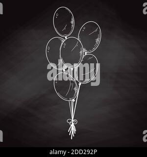 Different balloons. Inflatable balls on a string. Vector illustration in sketch style Stock Vector