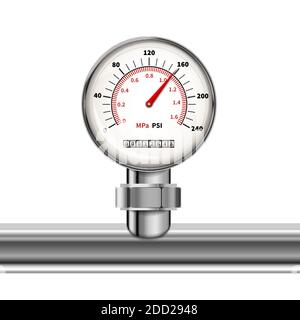 Bright realistic manometer with glossy chrome pipe isolated in white Stock Vector